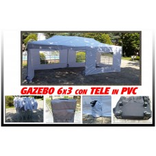 GAZEBO 3x6 M Estensibile Tela OXFORD PVC IMPERMEABILE - FIERE FESTE SAGRE MANIFESTAZIONI